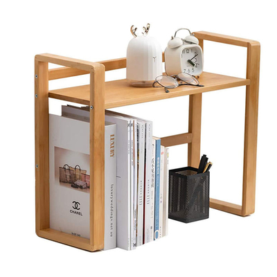 Estante de escritório compacto de bambu Estante organizador de mesa Estante e estante de exibição com extremidades de livro