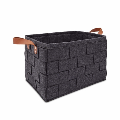 Certificados Grey Felt Basket Pu Handle do alcance tecido para a organização da casa