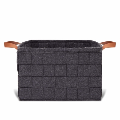 Certificados Grey Felt Basket Pu Handle do alcance tecido para a organização da casa