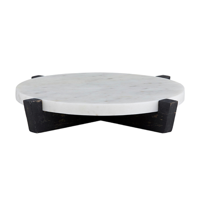 2 partes ajustaram o serviço redondo de mármore Tray With Mango Wood Stand