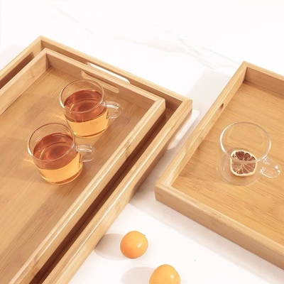 Taça de bambu retangular ecológica com design moderno sustentável e paleta de cores naturais