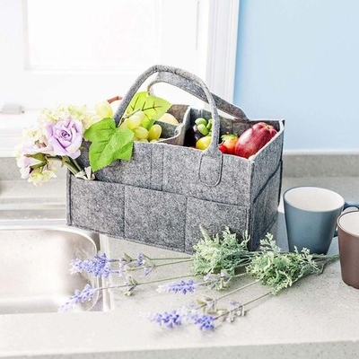 Poliéster Grey Foldable Felt Storage Basket com divisores