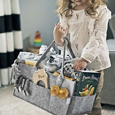 Poliéster Grey Foldable Felt Storage Basket com divisores